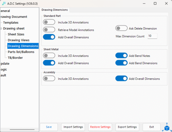 Inventor ADC (Automatic Drawing Creator)_Drawing dimensions