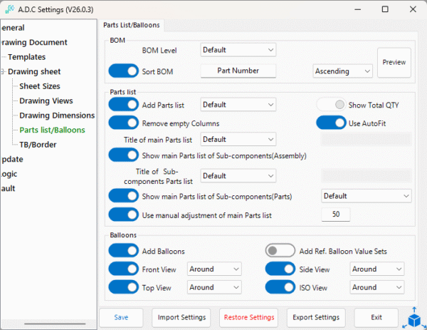 Inventor ADC (Automatic Drawing Creator)_Parts list and Balloons