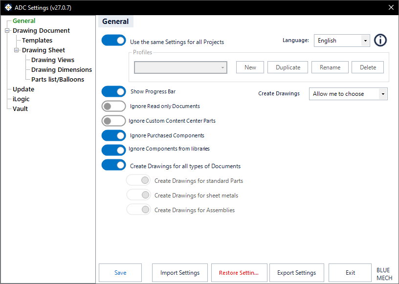 ADC Settings — General tab