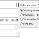 Axcast BOM level options for an Inventor assembly: summary, all levels, first level only, or parts only