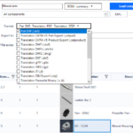 Axcast format list read live from the translators installed in Autodesk Inventor: STEP, IGES, JT, Parasolid, DWG, DXF and flat-pattern DXF
