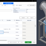 Axcast exporting a 57-component Inventor assembly, showing thumbnails, part numbers and per-row export paths