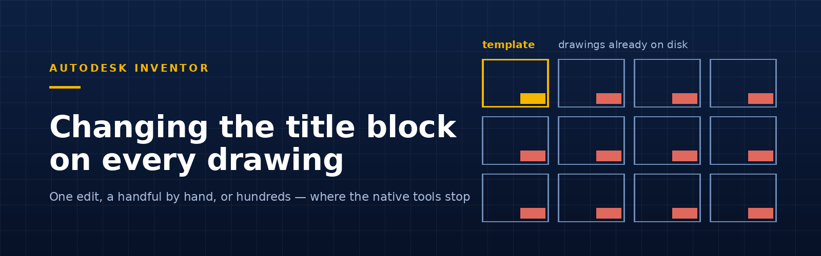 Why you cannot change title block in Inventor once: the template is highlighted, while twelve drawings already on disk each carry their own copy