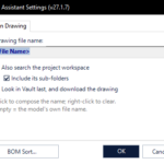 Model Assistant settings, Open Drawing tab: drawing file name and search options